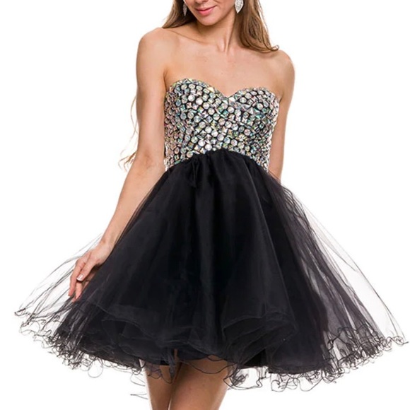 MED Soft Pastel Mint Jewel Embellished Strapless Bodice Flirty Tulle Skirt Dress - Picture 7 of 7